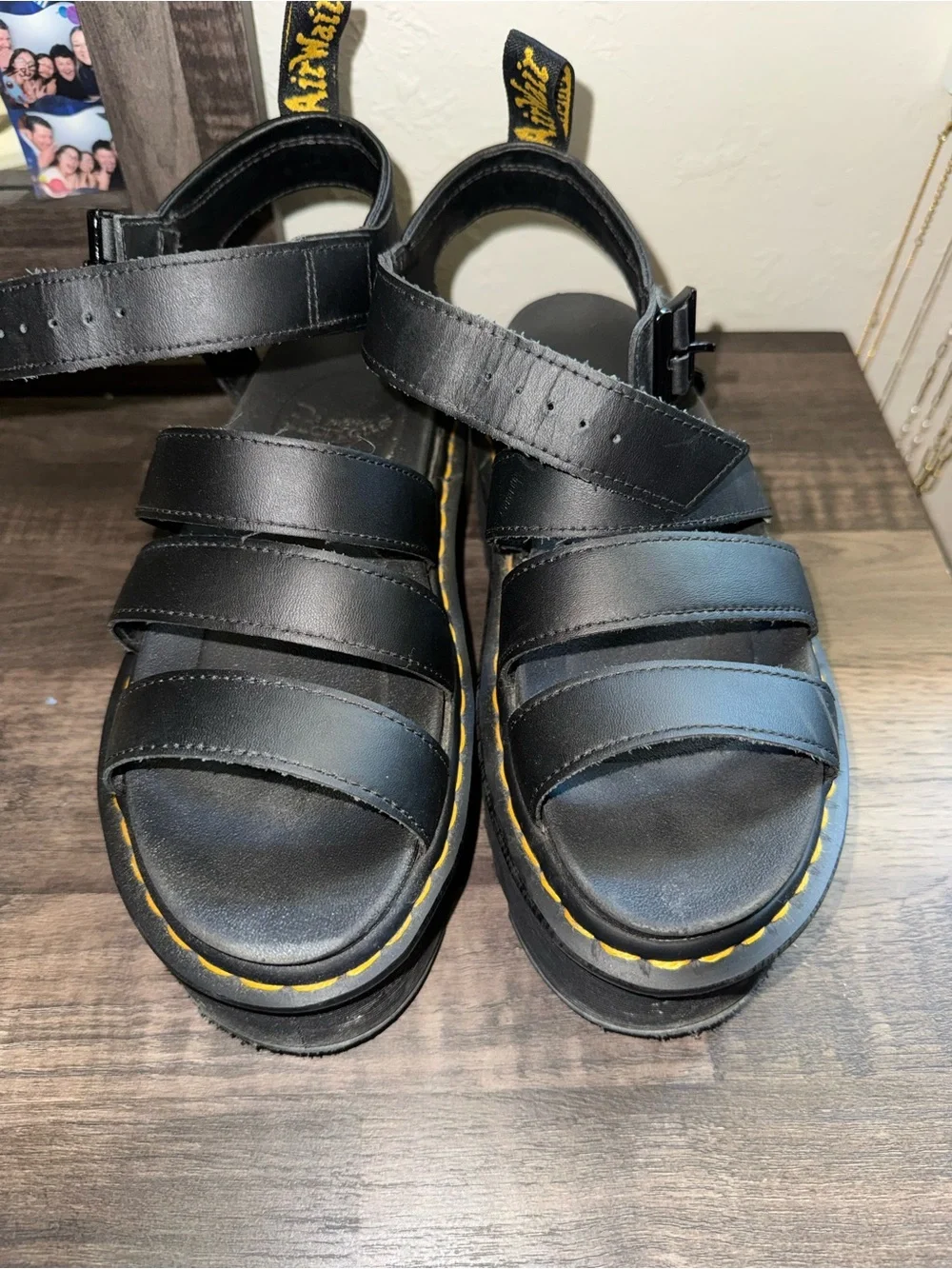 Dr. Martens Black Sandals with Yellow Stitching